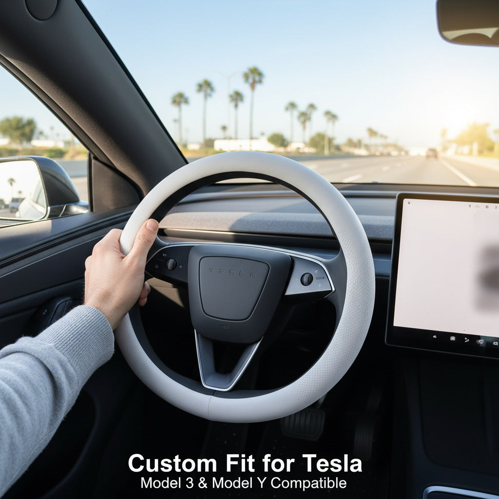 适用于特斯拉model3 modelY纳帕皮方向盘套 超薄四季皮质汽车把套