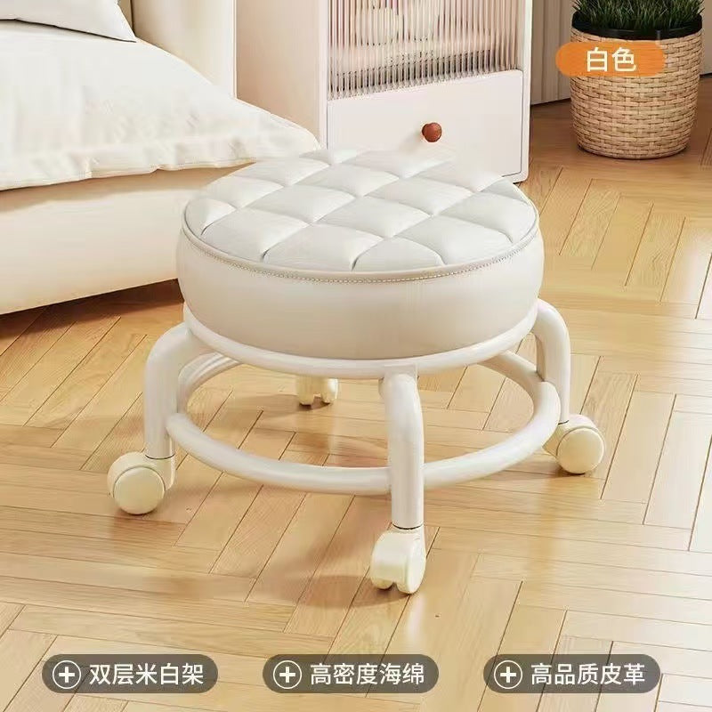 Soft Padded Rolling Stool – Multifunctional Swivel Shoe Changing Bench