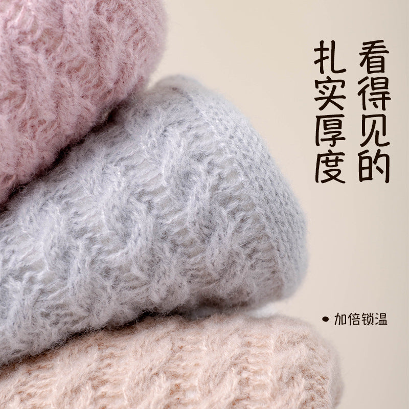 地板袜女冬季加绒加厚保暖羊羔绒可爱小熊春秋款居家睡觉暖脚短袜