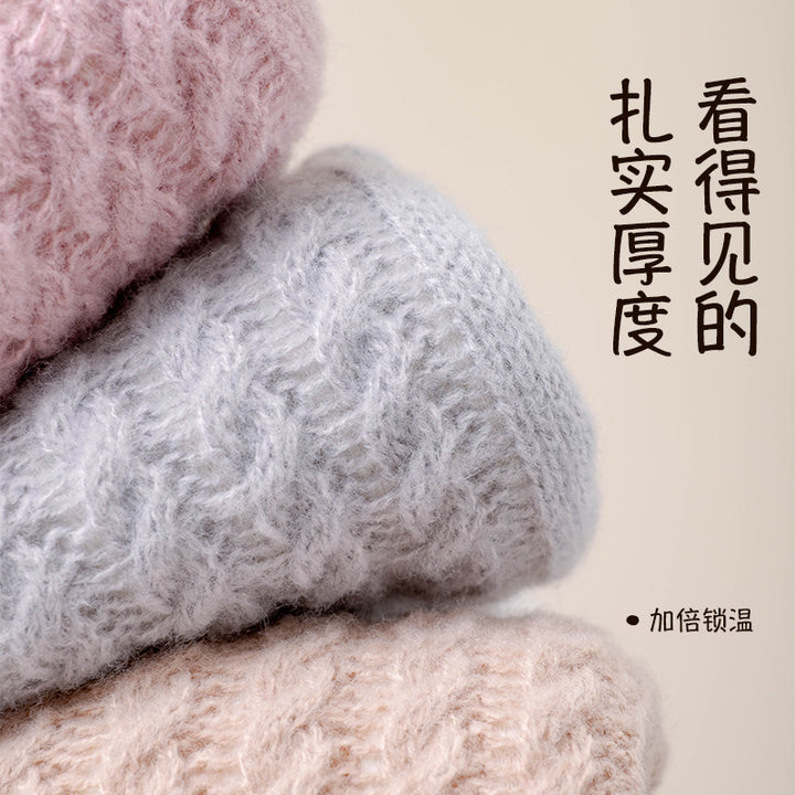 地板袜女冬季加绒加厚保暖羊羔绒可爱小熊春秋款居家睡觉暖脚短袜