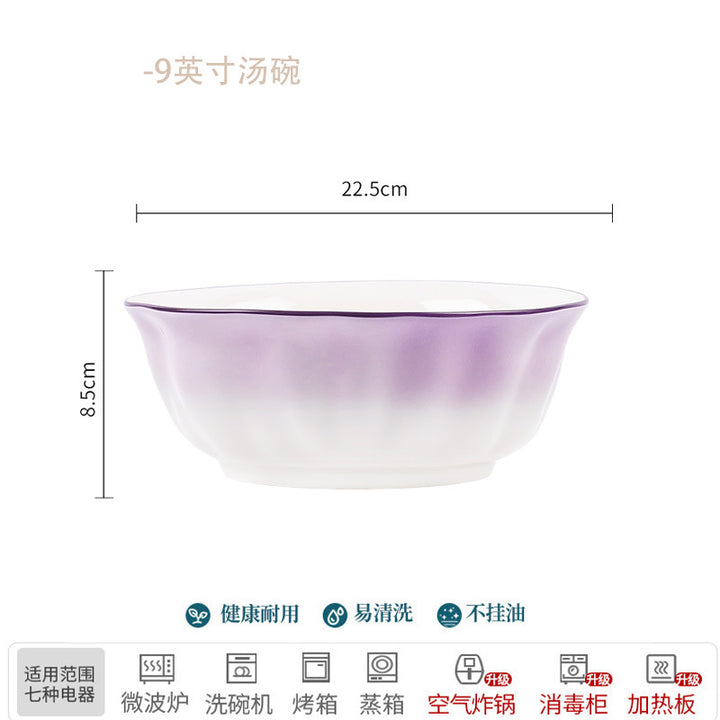 烟紫色碗碟套装渐变风陶瓷餐具家用碗盘米饭碗深盘乔迁送礼ins风