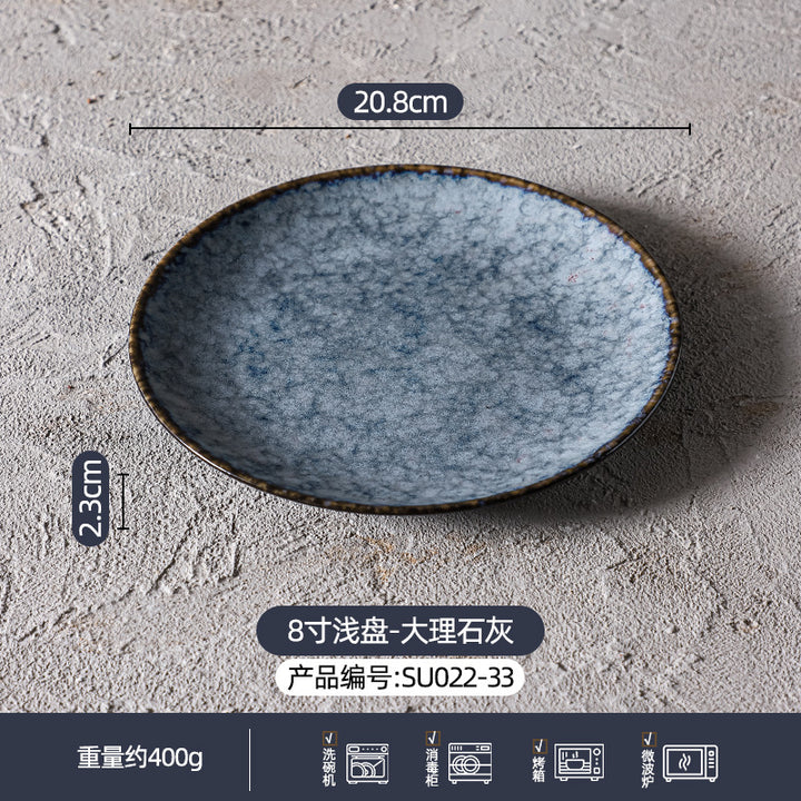 定制窑变陶瓷碗碟盘餐具套装大理石灰高级感餐厅酒店家用餐具组合