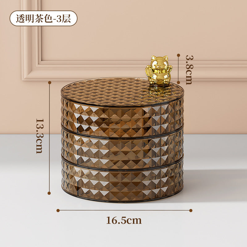 轻奢摆放盘家用客厅首饰口红盒收纳盒化妆用品收纳旋转置物盘子