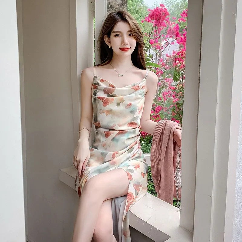 French Gentle Floral Slip Dress with Cardigan – Sexy Bodycon Maxi Dress 2026 Summer