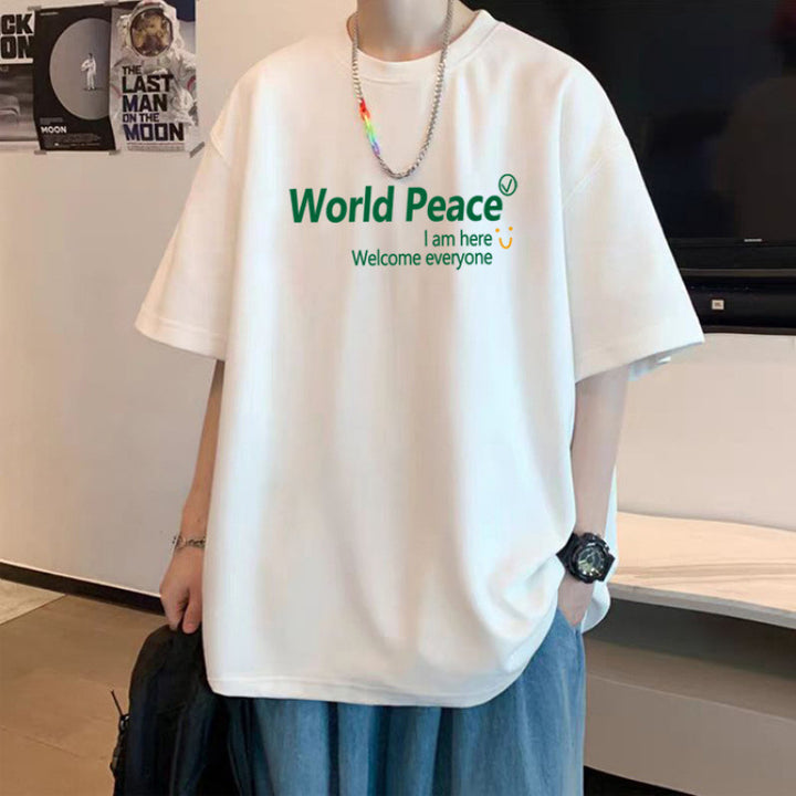 短袖T恤男生美式夏季新款潮牌白色青少年打底衫宽松休闲半袖上衣