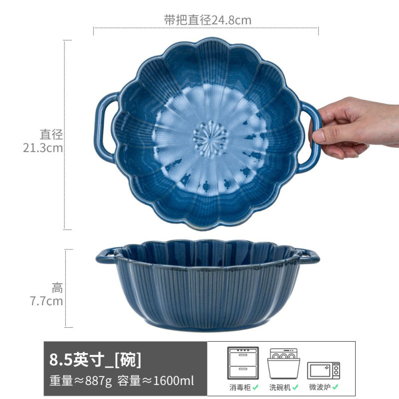 陶瓷哑光双耳碗日式家用汤碗甜品手持碗沙拉碗泡面碗餐具批发面碗