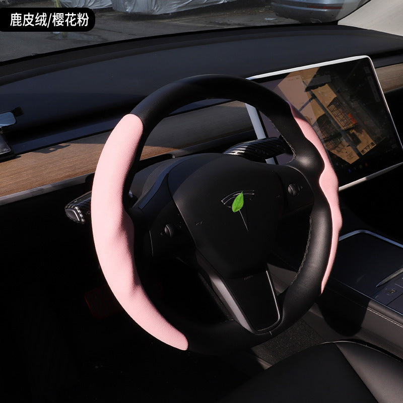 适用特斯拉ModelY3方向盘套 焕新翻毛皮方向盘套四季通用麂皮绒套