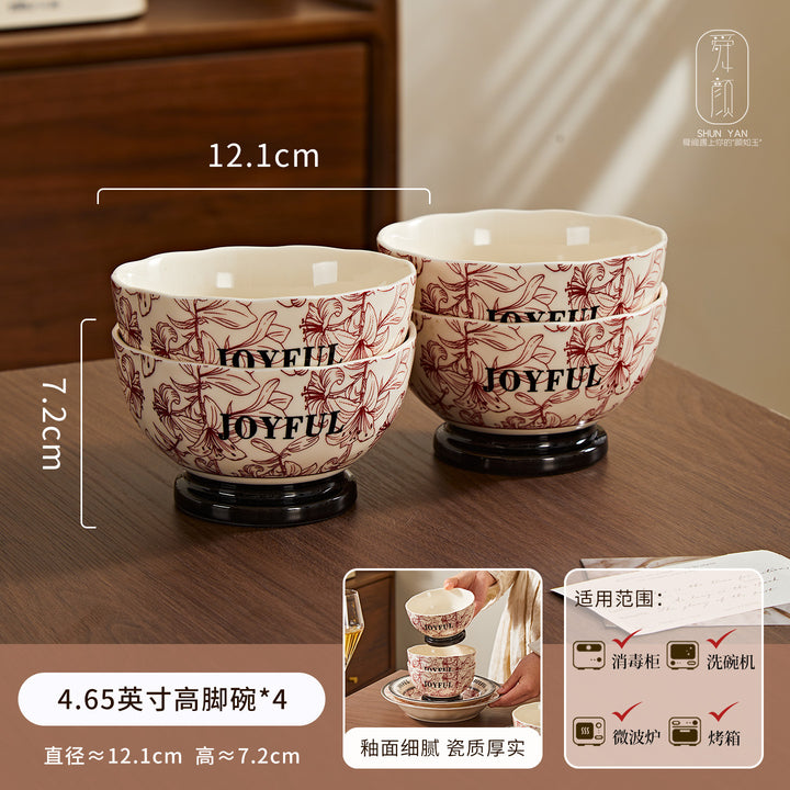2026新款花悦时光复古高级感釉下彩陶瓷饭碗家用碗碟套装碗盘DIY