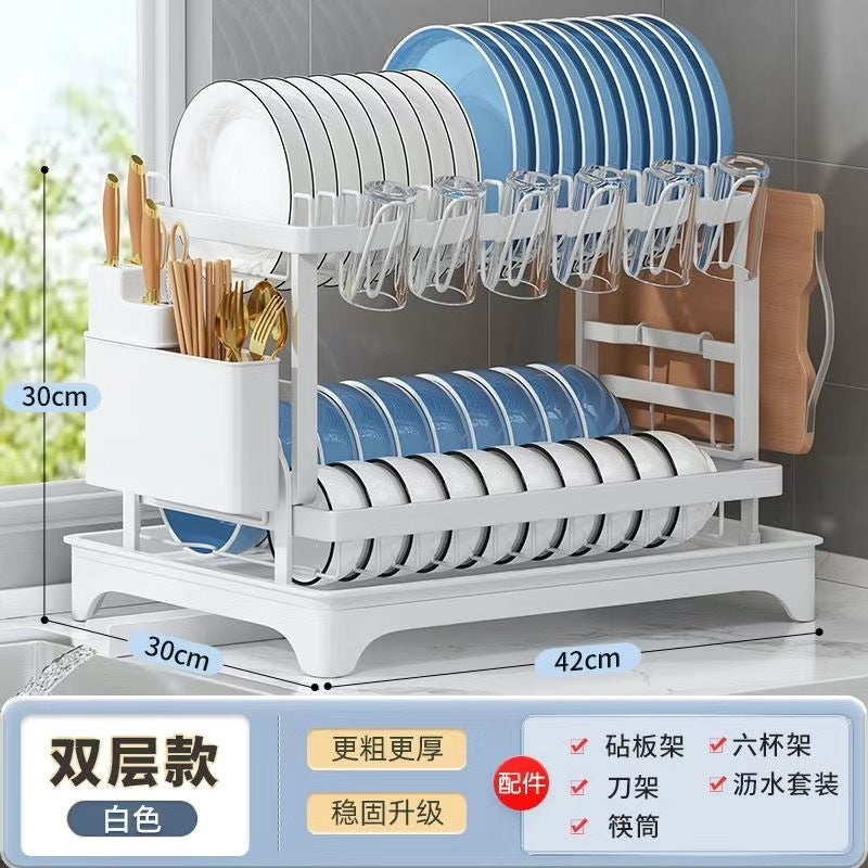 厨房置物架沥水碗架家用台面双层多功能碗盘筷刀具砧板杯架收纳架