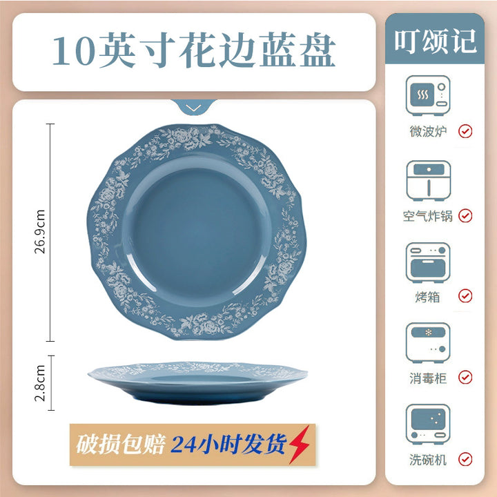 KANGMO Vintage Blue Floral Ceramic Set - Premium Rice Bowls & Soup Noodle Bowls