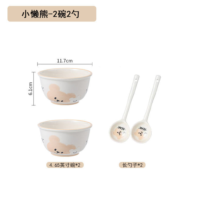 卡通呆萌熊陶瓷碗碟餐具家用儿童小碗小吃碟酸奶碗可爱碗盘子套装