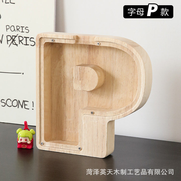 现货木质26个英文字母储蓄罐儿童小玩具收纳盒透明亚克力存钱罐子