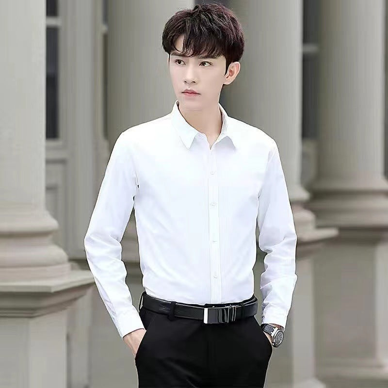 白色衬衫男长袖修身春秋季韩版潮流男士商务衬衣纯色帅气上衣