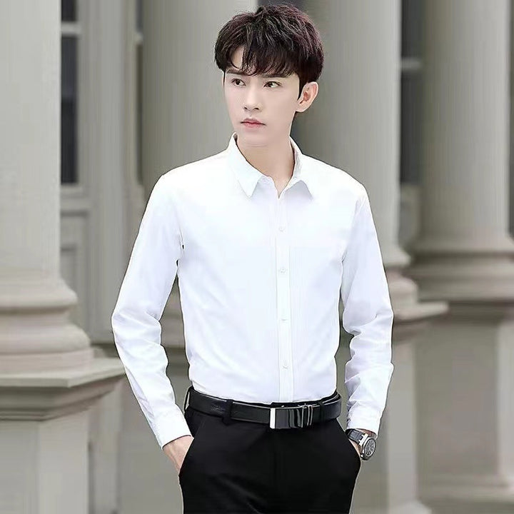 白色衬衫男长袖修身春秋季韩版潮流男士商务衬衣纯色帅气上衣