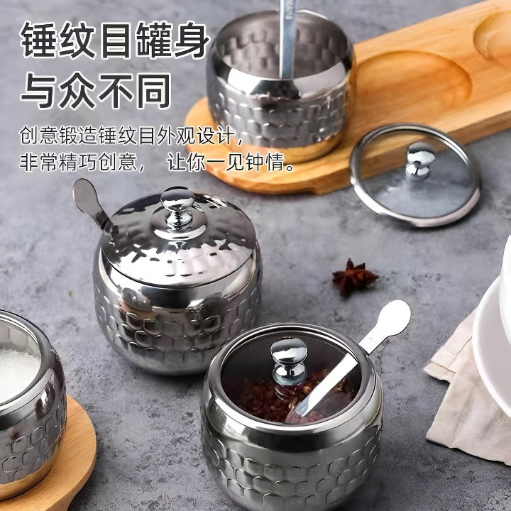 304不锈钢调味罐套装厨房盐味精香料收纳盒家用可视盖带勺调料盒