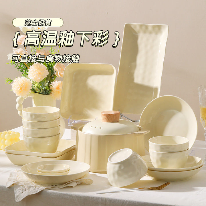釉下彩碗碟套装家用高颜值碗盘碗具高级感奶油风餐具套装乔迁礼品