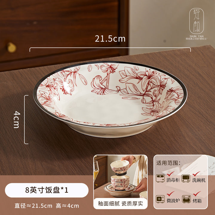2026新款花悦时光复古高级感釉下彩陶瓷饭碗家用碗碟套装碗盘DIY