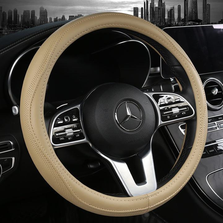 Car Genuine Leather Steering Wheel Cover Summer All Season Universal Cowhide Breathable Non Slip Durable Unise