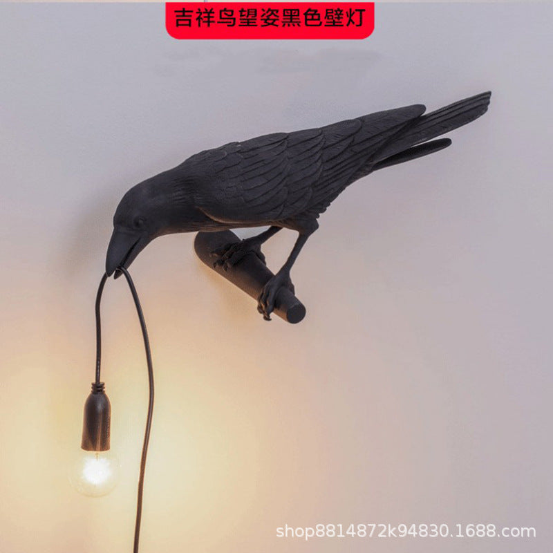 跨境款吉祥鸟树脂壁灯北欧简约创意床头小夜灯动物装摆饰小鸟台灯
