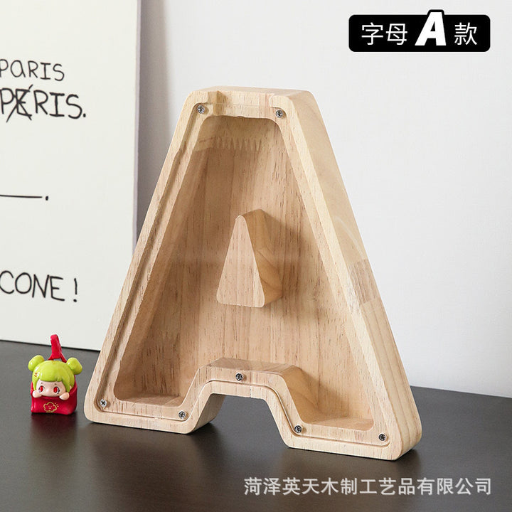 现货木质26个英文字母储蓄罐儿童小玩具收纳盒透明亚克力存钱罐子