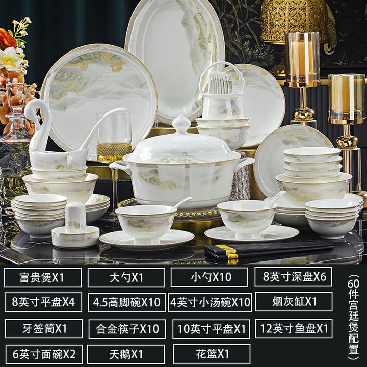 景德镇陶瓷餐具批发网红碗盘碟套装高温骨瓷餐具家用结婚乔迁礼品