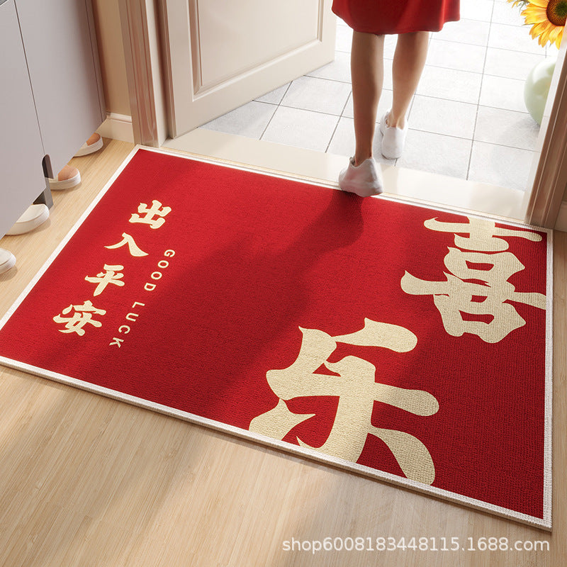 圈绒红色玄关入户地垫跨境高级门垫门口换鞋垫新年免洗防滑脚垫