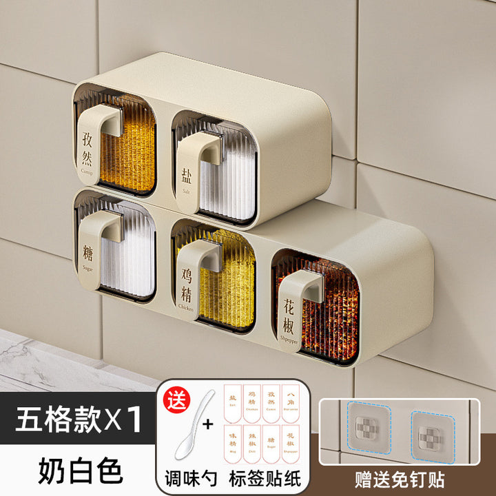 壁挂一体多格调料盒组合套厨房家用品防潮收纳盐味精塑料罐置物架