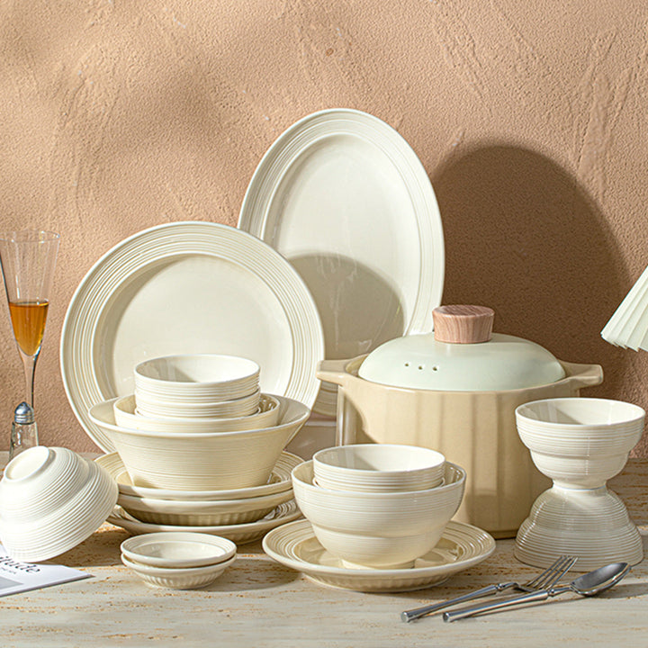 Cream Style Bowl & Plate Set Home Underglaze Tableware Set Bowl & Plate Chopsticks Housewarming Premium Design