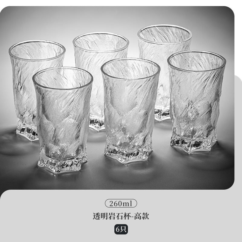 家用水杯套装复古浮雕冰川玻璃杯子水杯高级感茶水杯啤酒杯子
