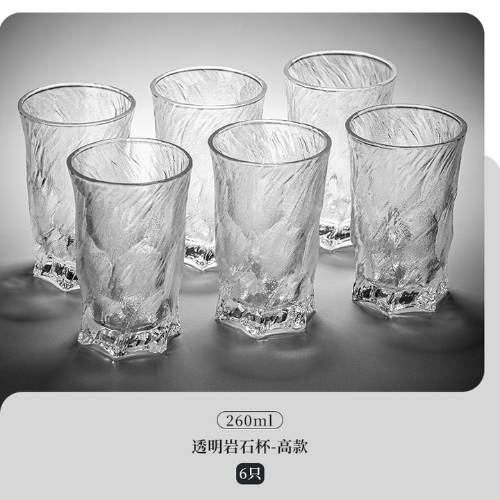 家用水杯套装复古浮雕冰川玻璃杯子水杯高级感茶水杯啤酒杯子