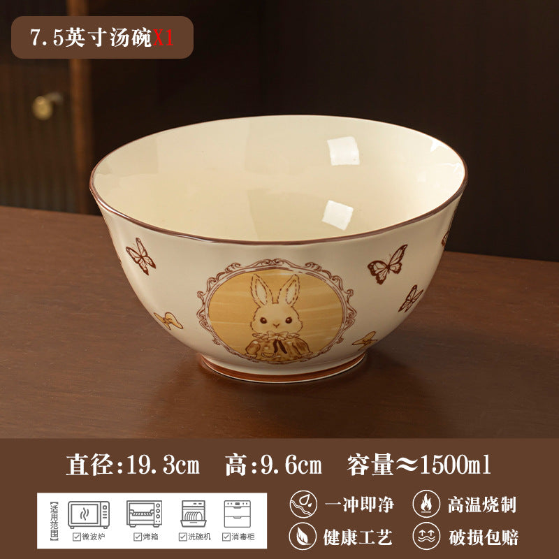 釉下彩碗碟套装家用陶瓷结婚礼物兔子餐具套装2026新款新居乔迁礼