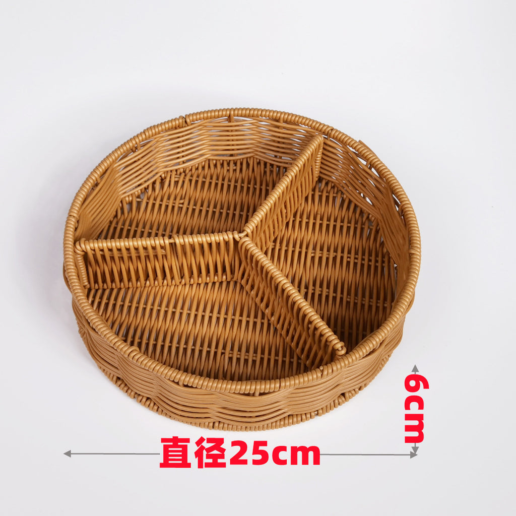 ins藤筐隔页篮分格篮茶几果盘仿藤编篮子花瓣分隔篮零食筐小吃篮