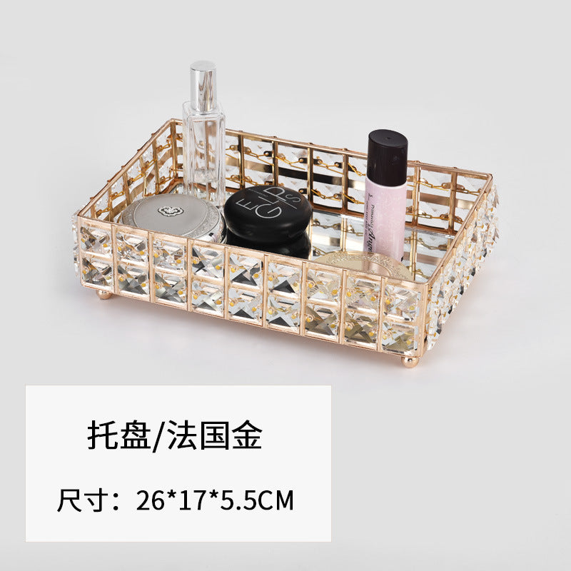 北欧金属水晶水果盘蛋糕甜品展示台轻奢装饰托盘首饰化妆品收纳盘