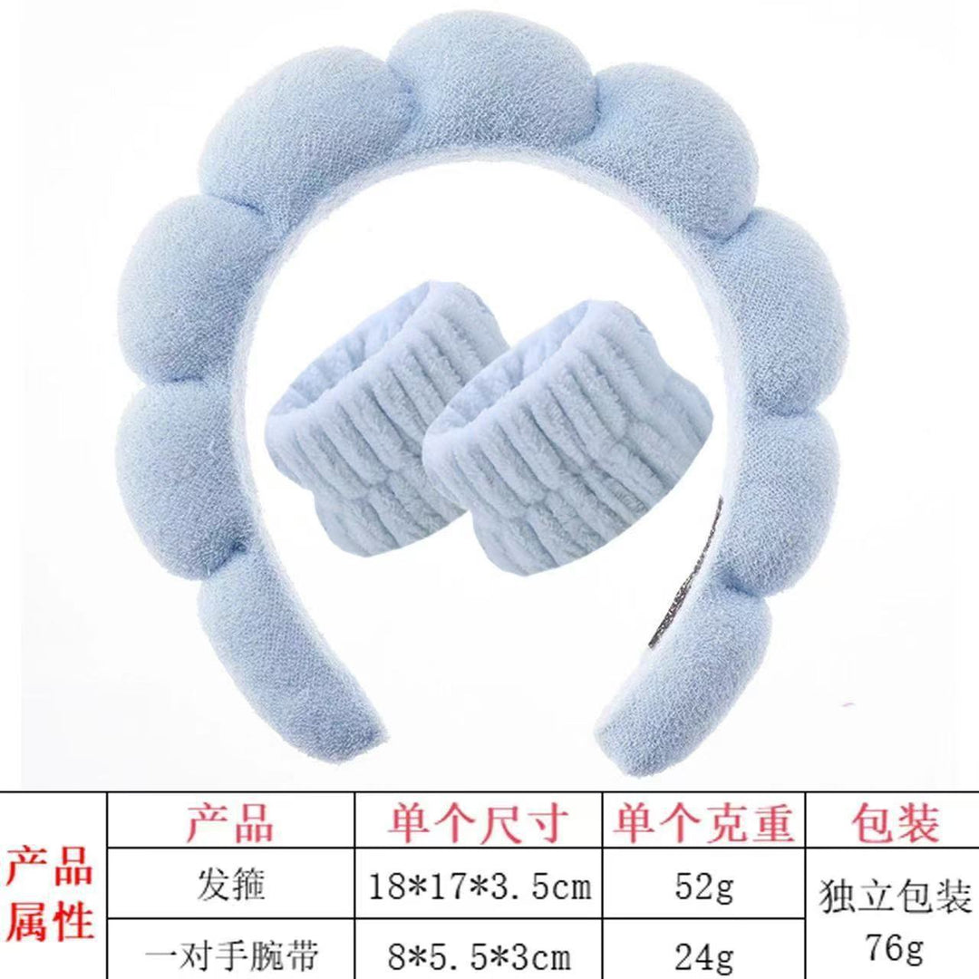 亚马逊洗脸护腕手带爆款发带套装高颅顶海绵麻花云朵头箍组合发饰
