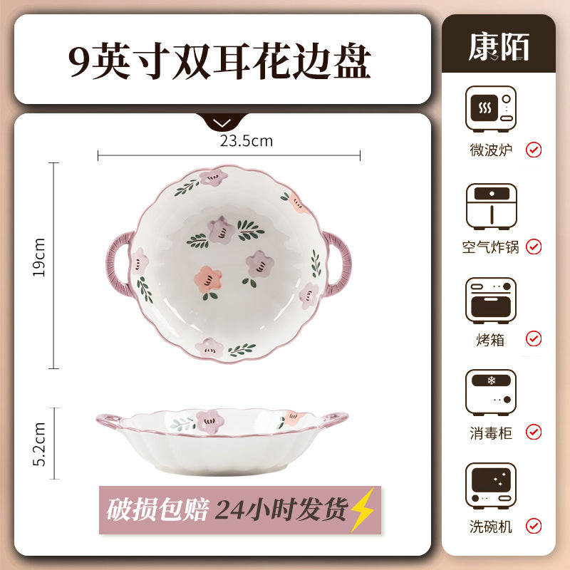 现货康陌厚实防烫碗碟 家用高颜值釉下彩陶瓷餐具批发可爱少女心