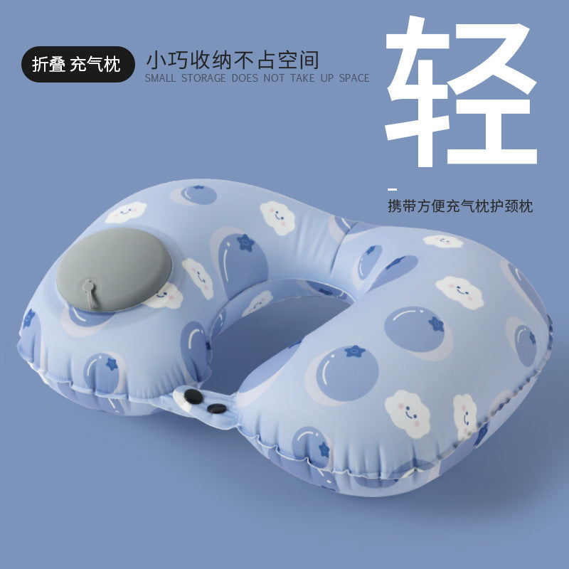 充气枕旅行便携护颈枕按压充气u型枕旅游三宝颈枕可收纳飞机枕