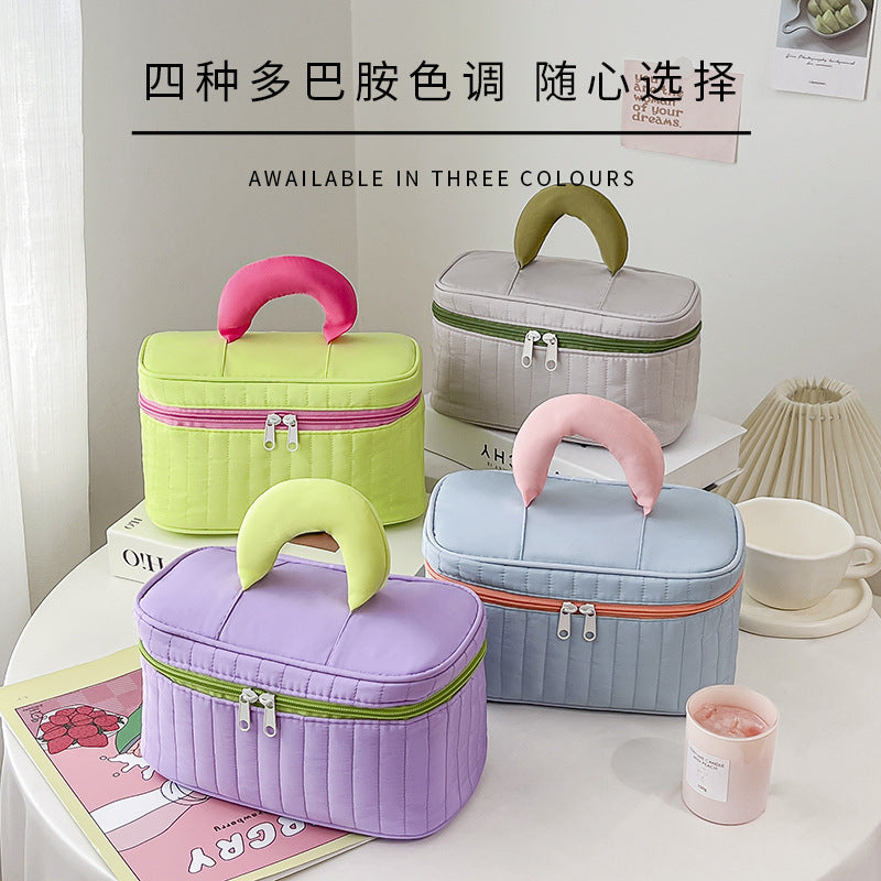 新款多用途手提洗漱包撞色化妆包大容量高级感便携化妆品收纳包