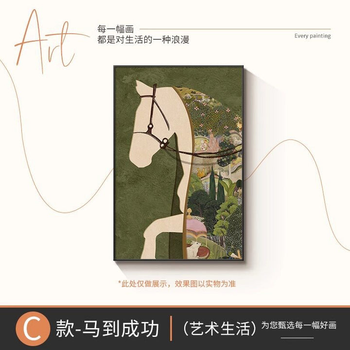 中古风马到功成入户玄关装饰画法式客厅沙发背景墙挂画高级感壁画