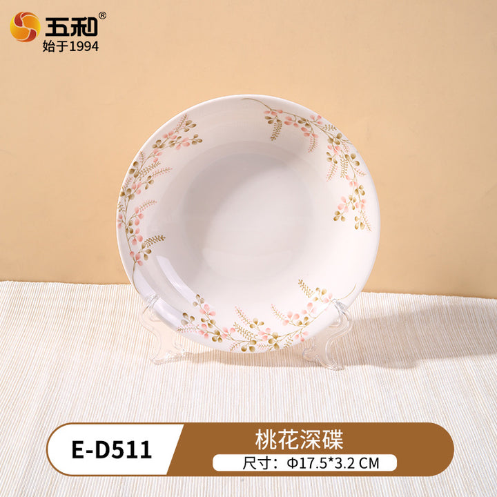 跨境热销食品级密胺餐具桃花家用新年餐具餐厅餐具易洗碗碟盘批发