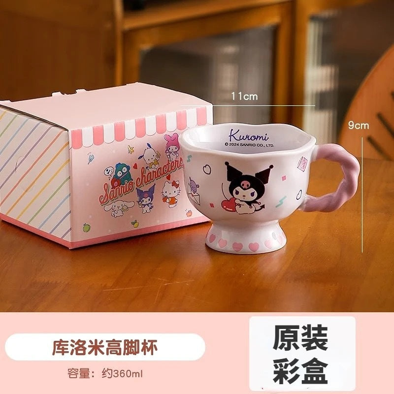 陶瓷高脚杯卡通水杯情侣咖啡杯子高颜值马克杯生日新婚伴手礼盒装