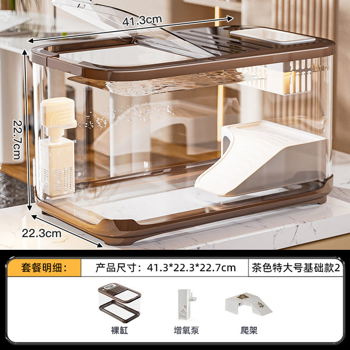 严选轻奢鱼缸家用高级带盖透明客厅造景生态缸玄关装饰塑料水族箱