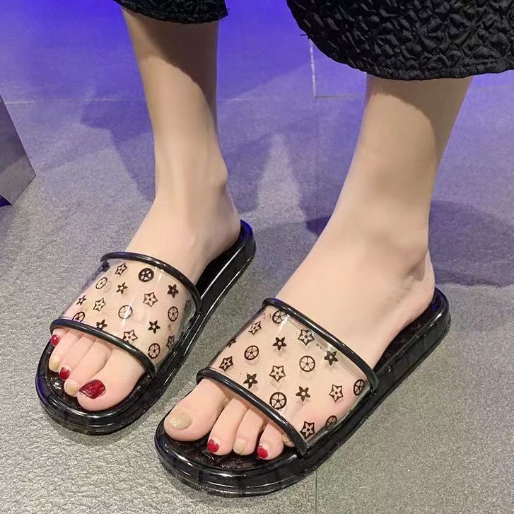 【不吸水不臭脚】高颜值水晶凉拖鞋女室内居家平底时尚卡通一字拖