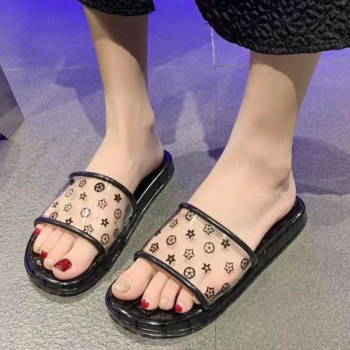 【不吸水不臭脚】高颜值水晶凉拖鞋女室内居家平底时尚卡通一字拖
