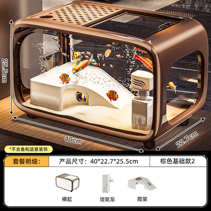 严选轻奢鱼缸家用高级带盖透明客厅造景生态缸玄关装饰塑料水族箱