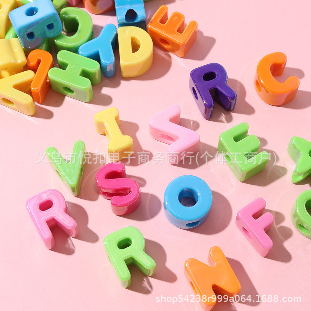 孔6mm亚克力英文字母珠马卡龙多巴胺手工串珠直孔散珠DIY包包挂件