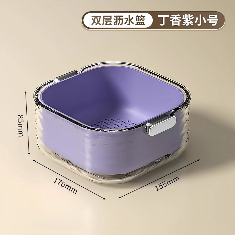 双层洗菜盆沥水篮六件套厨房客厅家用洗水果盘简约塑料淘菜菜篮子
