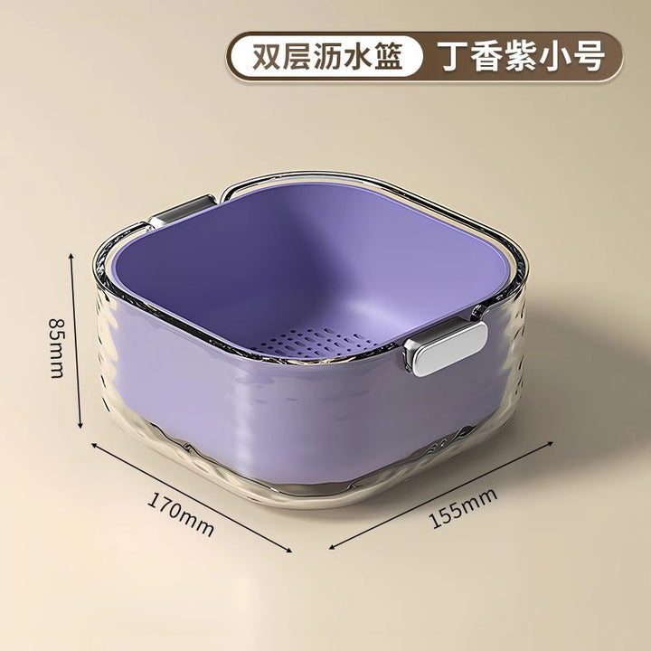 双层洗菜盆沥水篮六件套厨房客厅家用洗水果盘简约塑料淘菜菜篮子