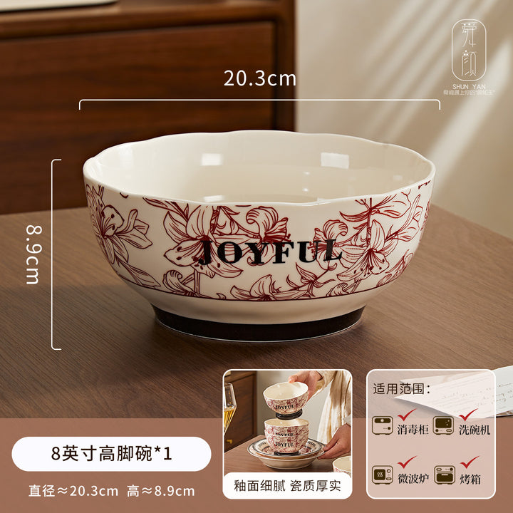 2026新款花悦时光复古高级感釉下彩陶瓷饭碗家用碗碟套装碗盘DIY
