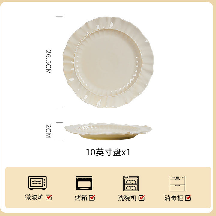 釉下彩奶油风陶瓷饭碗清新碗碟套装家用鱼菜盘汤碗面碗米饭碗