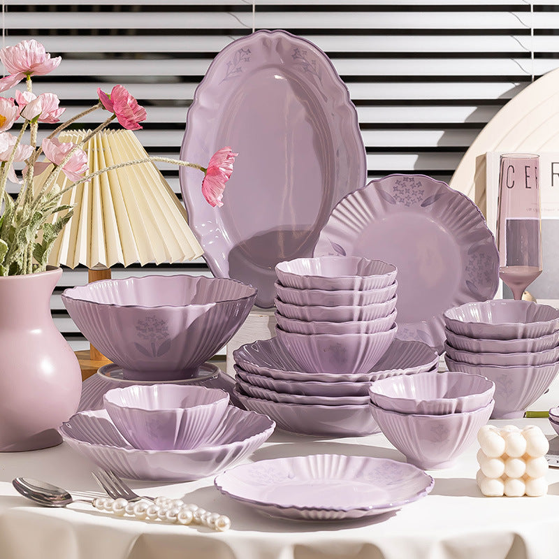 Purple Ceramic Bowl & Plate Dinnerware Set – High-Quality Home Tableware